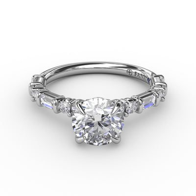 FANA 14 Karat with Side Stones Round Shape Engagement Ring S3320/WG