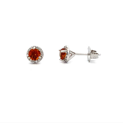 Citrine Halo Studs in White Gold by B&C