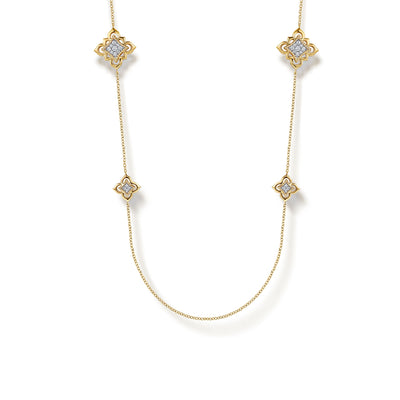 32" 1.45CTW Diamond Floral Station Necklace in Yellow Gold by Gabriel & Co.