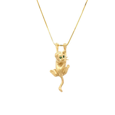 ESTATE Slack Hanging Cat Pendant in Yellow Gold