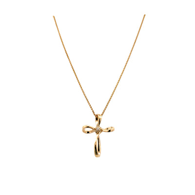 ESTATE Diamond Accented Cross Pendant in Yellow Gold