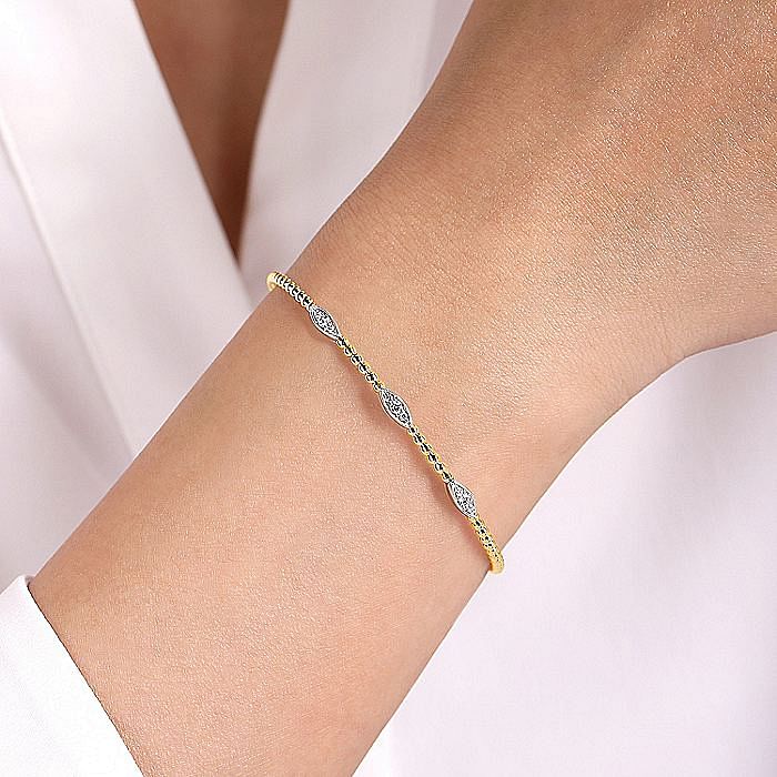 Marquise Diamond Station Beaded Cuff in Two-Tone Gold by Gabriel & Co.