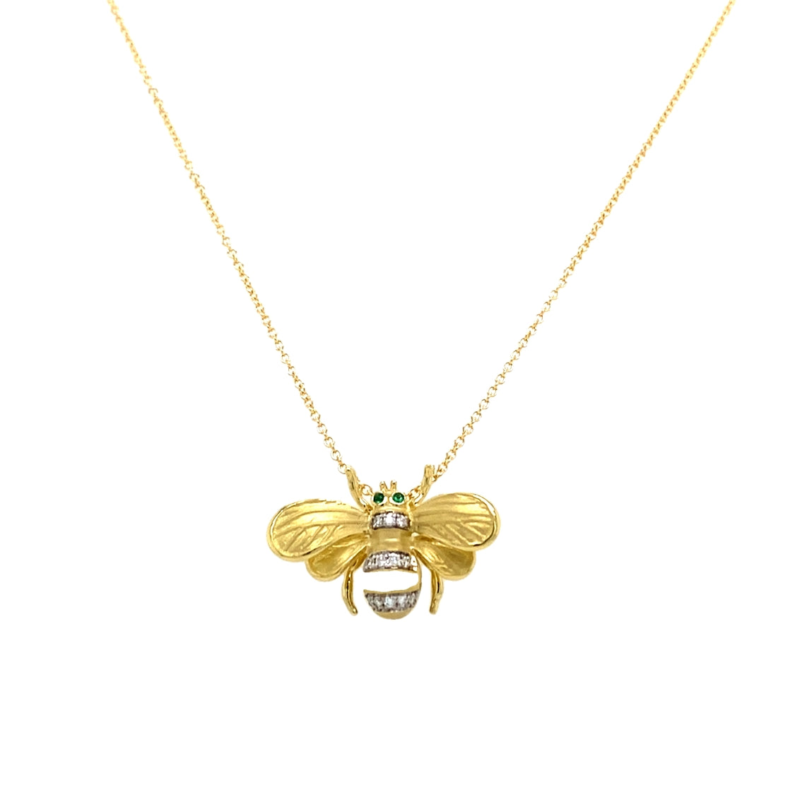 Diamond nd Emerald Bee Pendant in Yellow Gold by Simon G