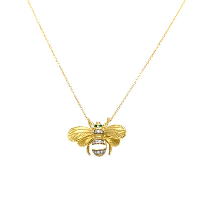 Diamond nd Emerald Bee Pendant in Yellow Gold by Simon G