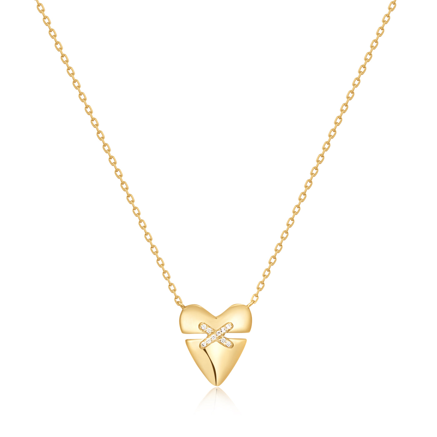 Kiss Pave Heart Necklace in Yellow Gold by Ania Haie