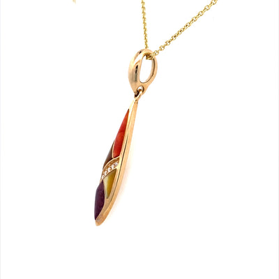 Mother of Pearl and Spiny Oyster Pendant in Yellow Gold by Kabana