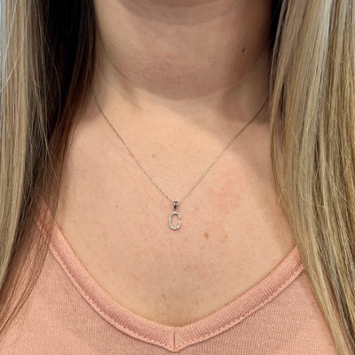 Initial "C" Diamond Pendant in White Gold