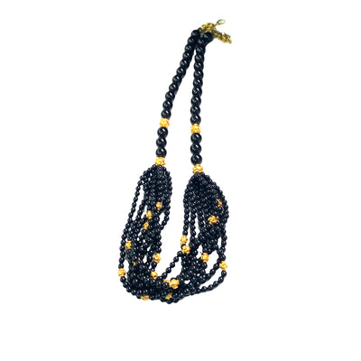 ESTATE Onyx and Yellow Gold Beaded Necklace