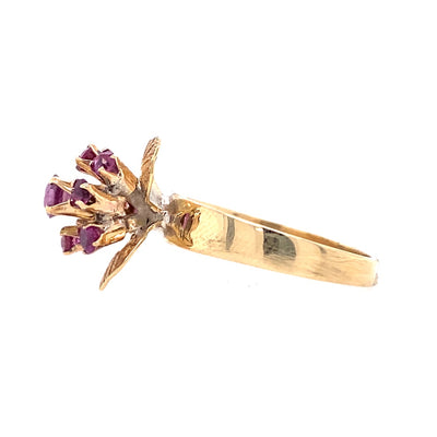 Estate Cluster Style Purple Sapphire Rring in Yellow Gold