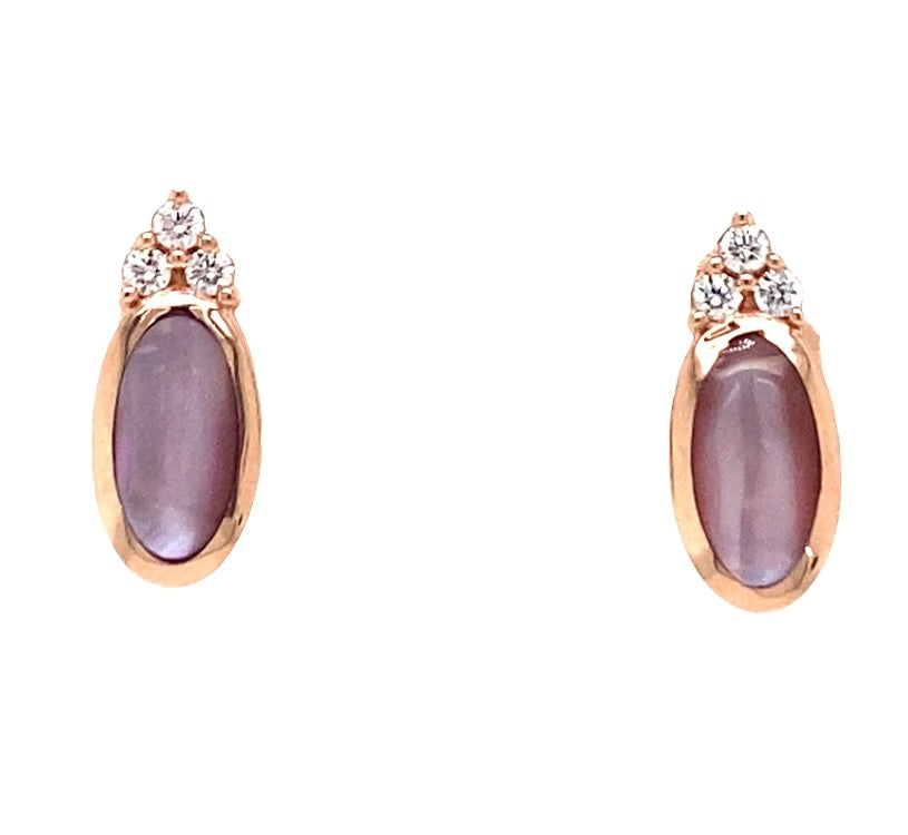 Pink MOPl and Diamond Studs in Rose Gold by Kabana
