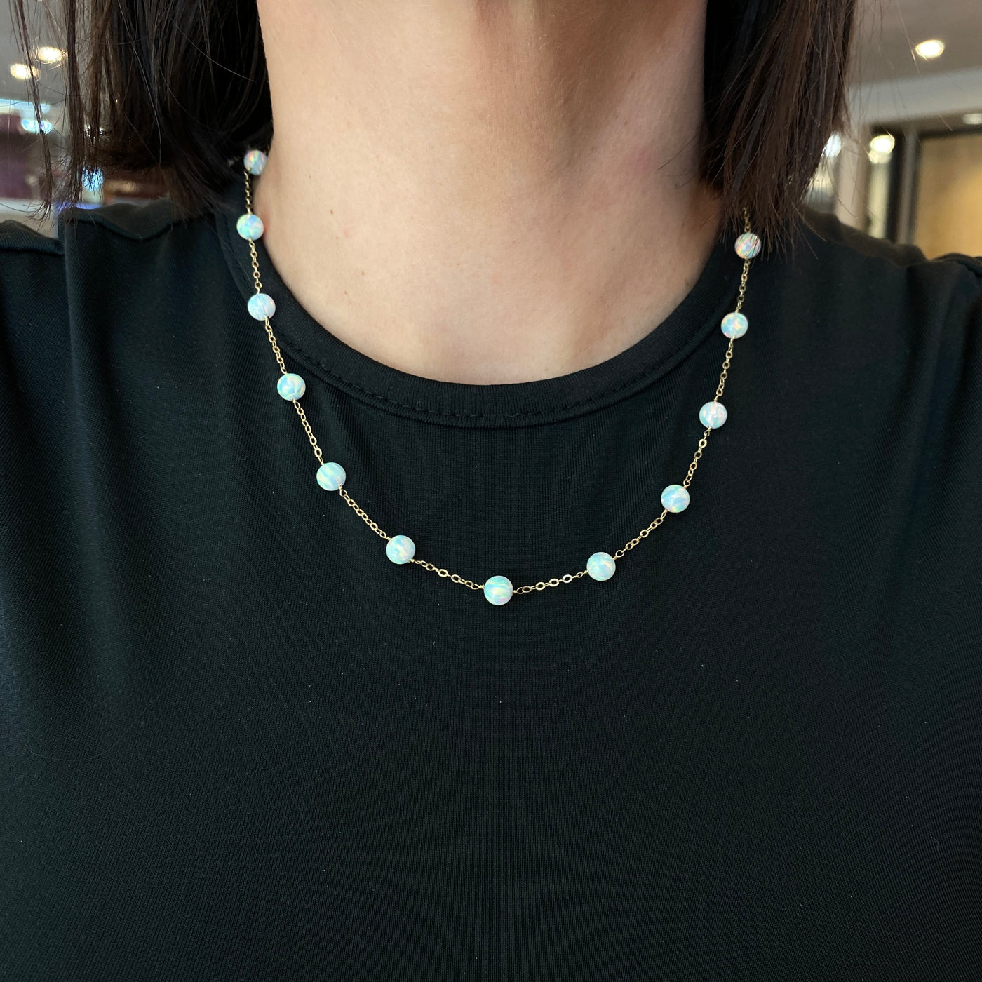 ESTATE Opal Station Necklace in Yellow Gold