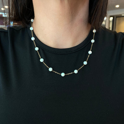 ESTATE Opal Station Necklace in Yellow Gold