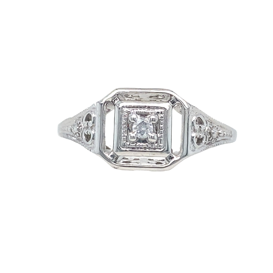 ESTATE Diamond Filigree Ring in White Gold