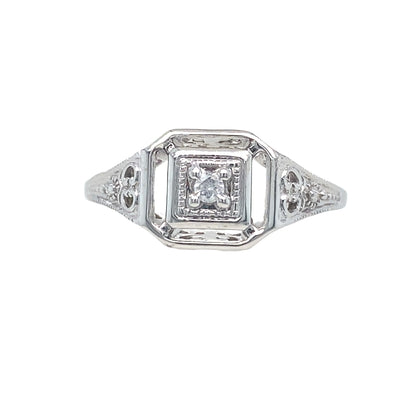 ESTATE Diamond Filigree Ring in White Gold