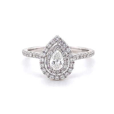 Pear Shape Diamond Halo Engagement Ring in White Gold by Zeghani