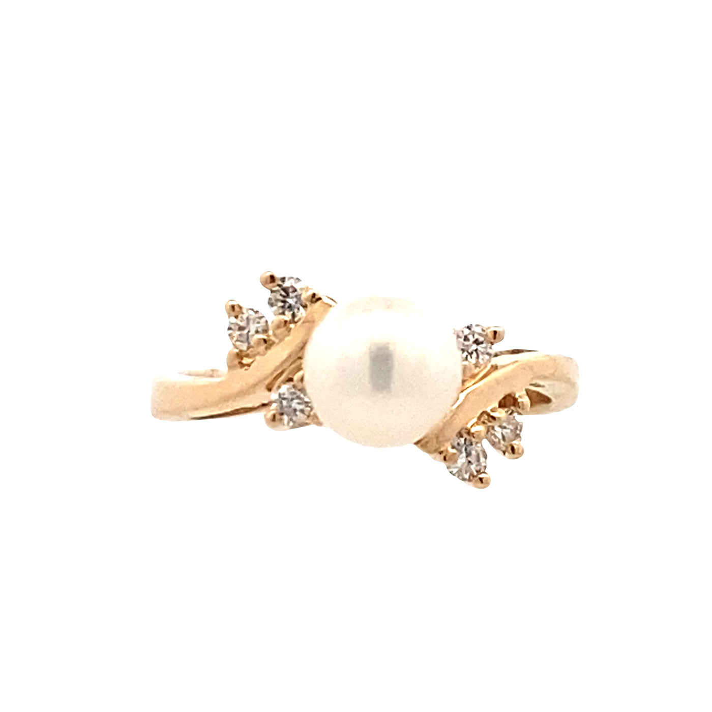 ESTATE Pearl and Diamond Ring in Yellow Gold