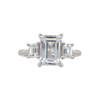 Three Stone Emerald Cut Ring in White Gold by Gabriel & Co.