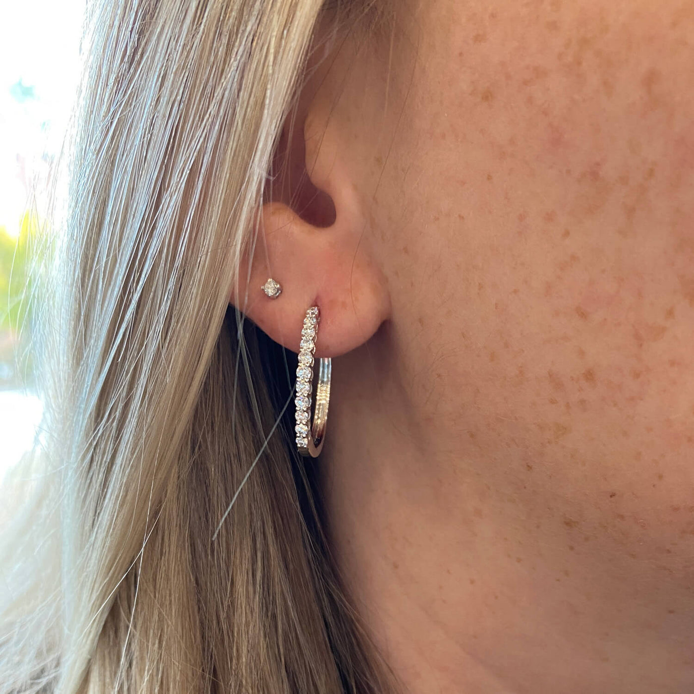 1 CTW Diamond Hoop Earrings in White Gold