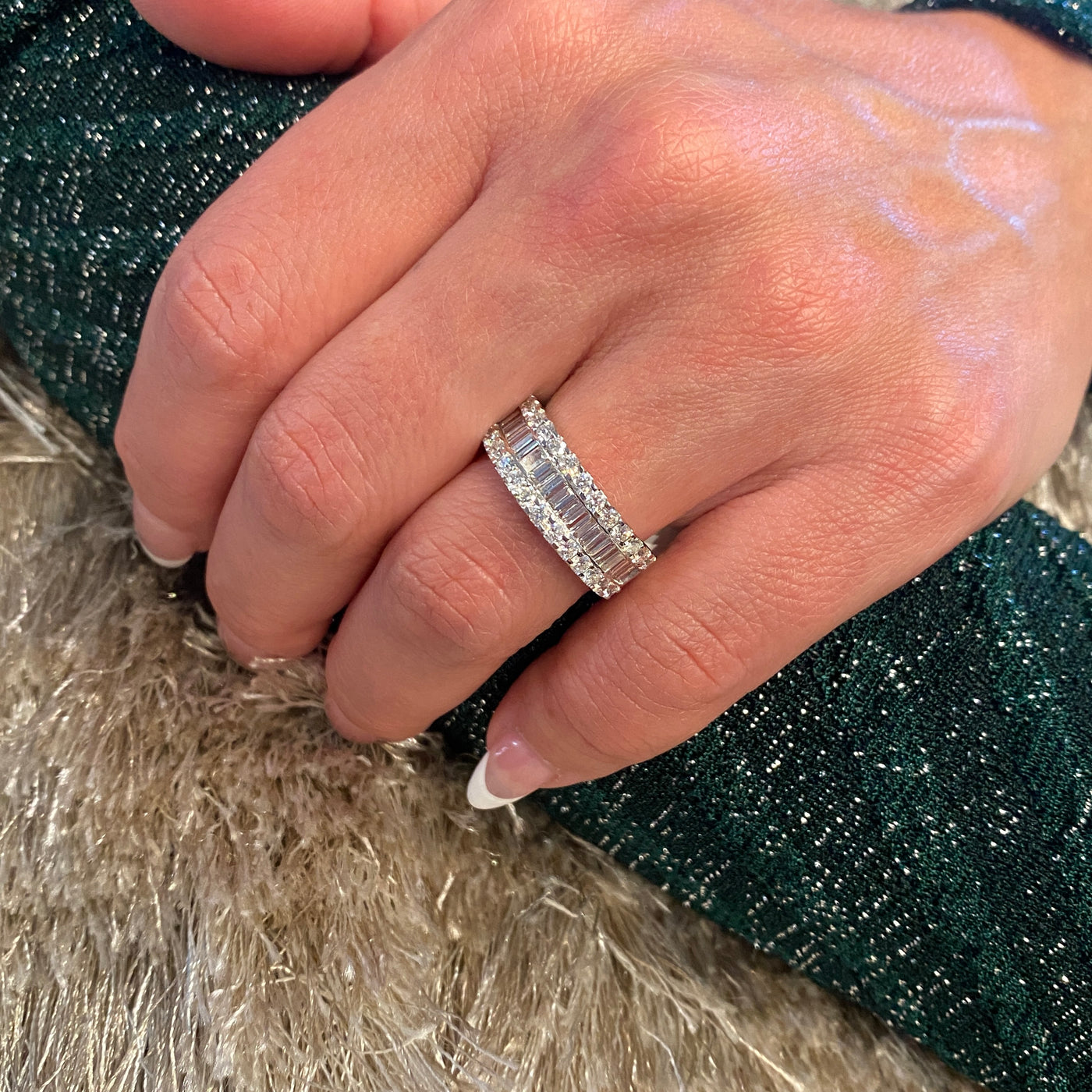 Baguette and Round Diamond Fashion Ring in White Gold