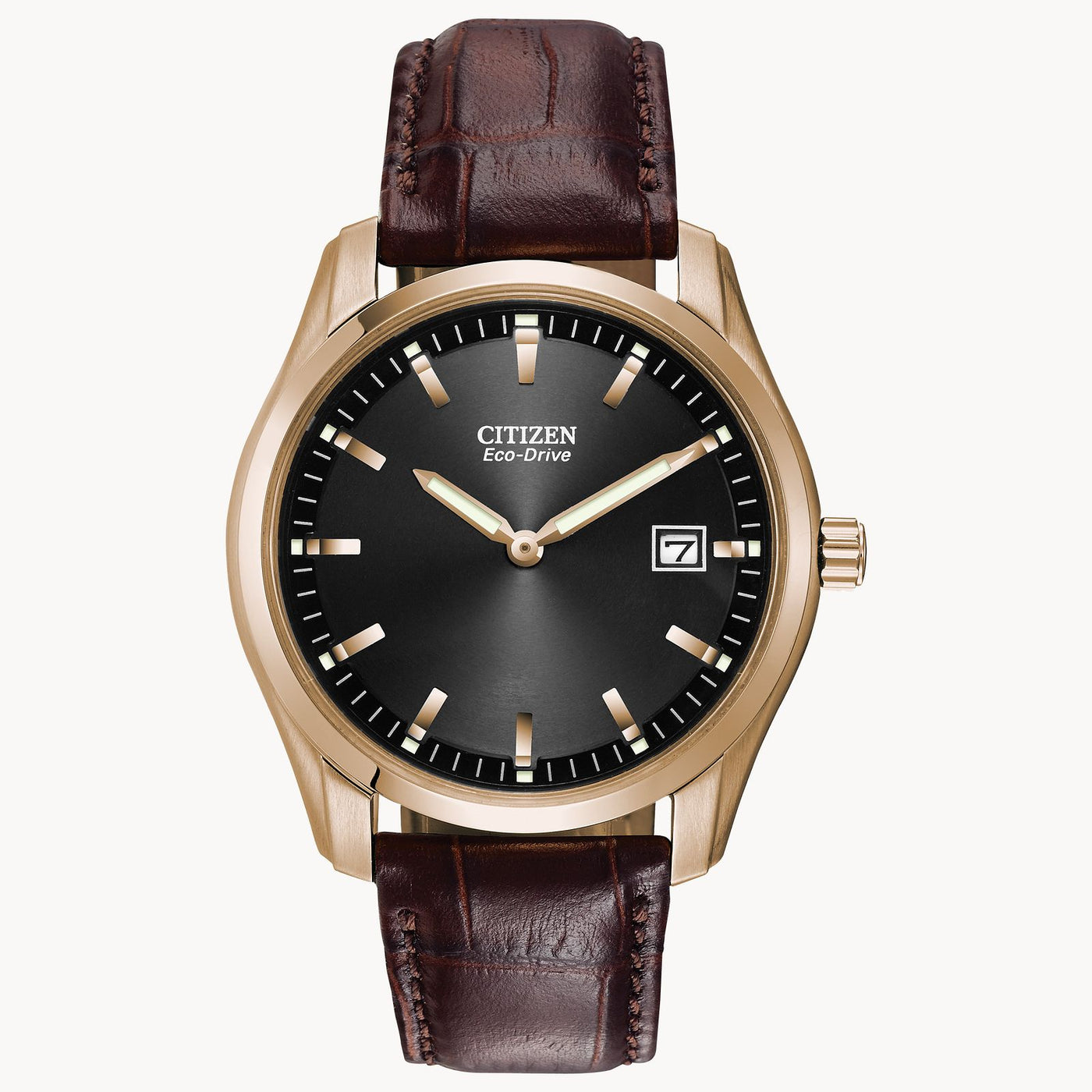 Citizen men's watch rose gold tone black dial with luminous hands and date