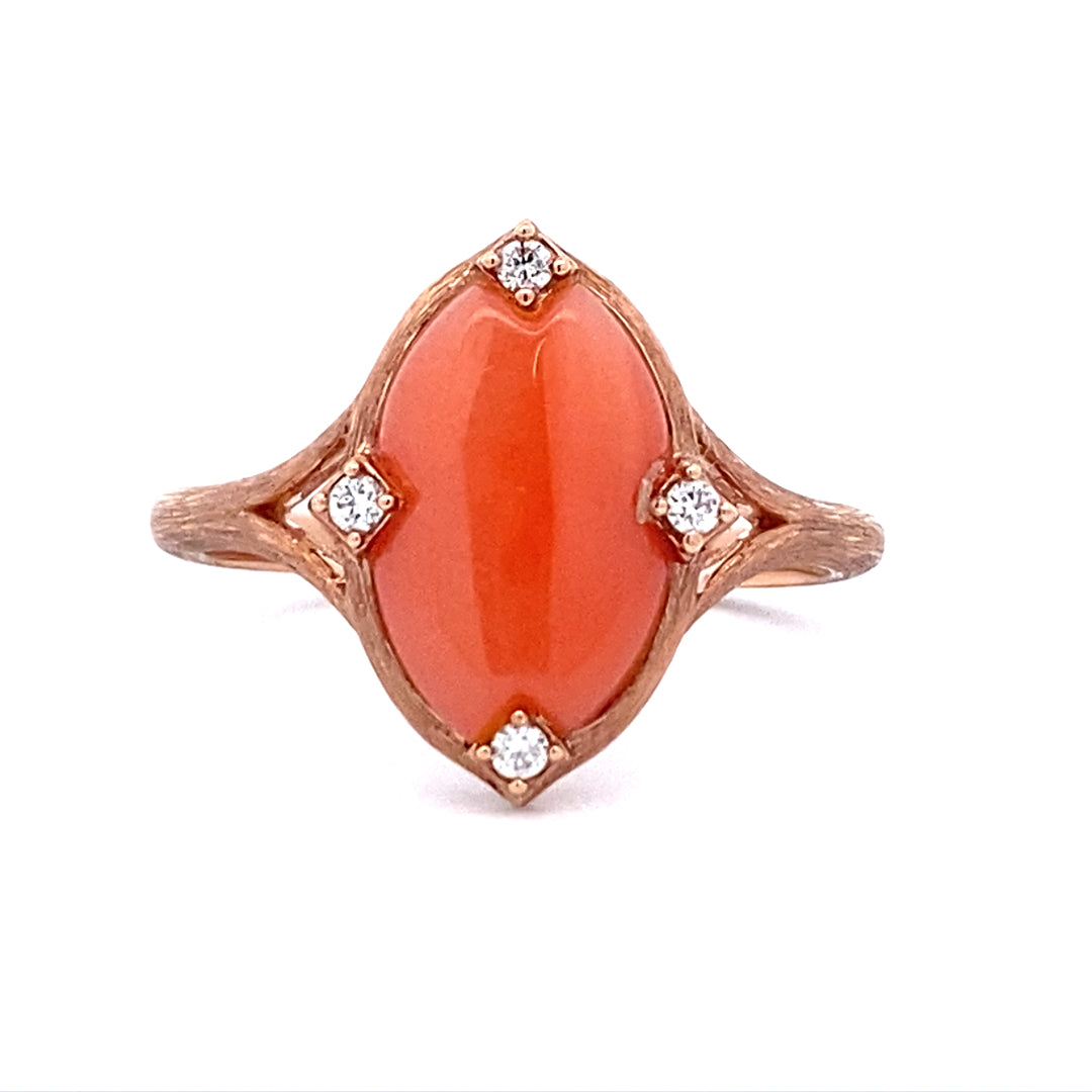 Kabana 14 Karat Rose Gold Coral and Diamond Ring NRIF727PC