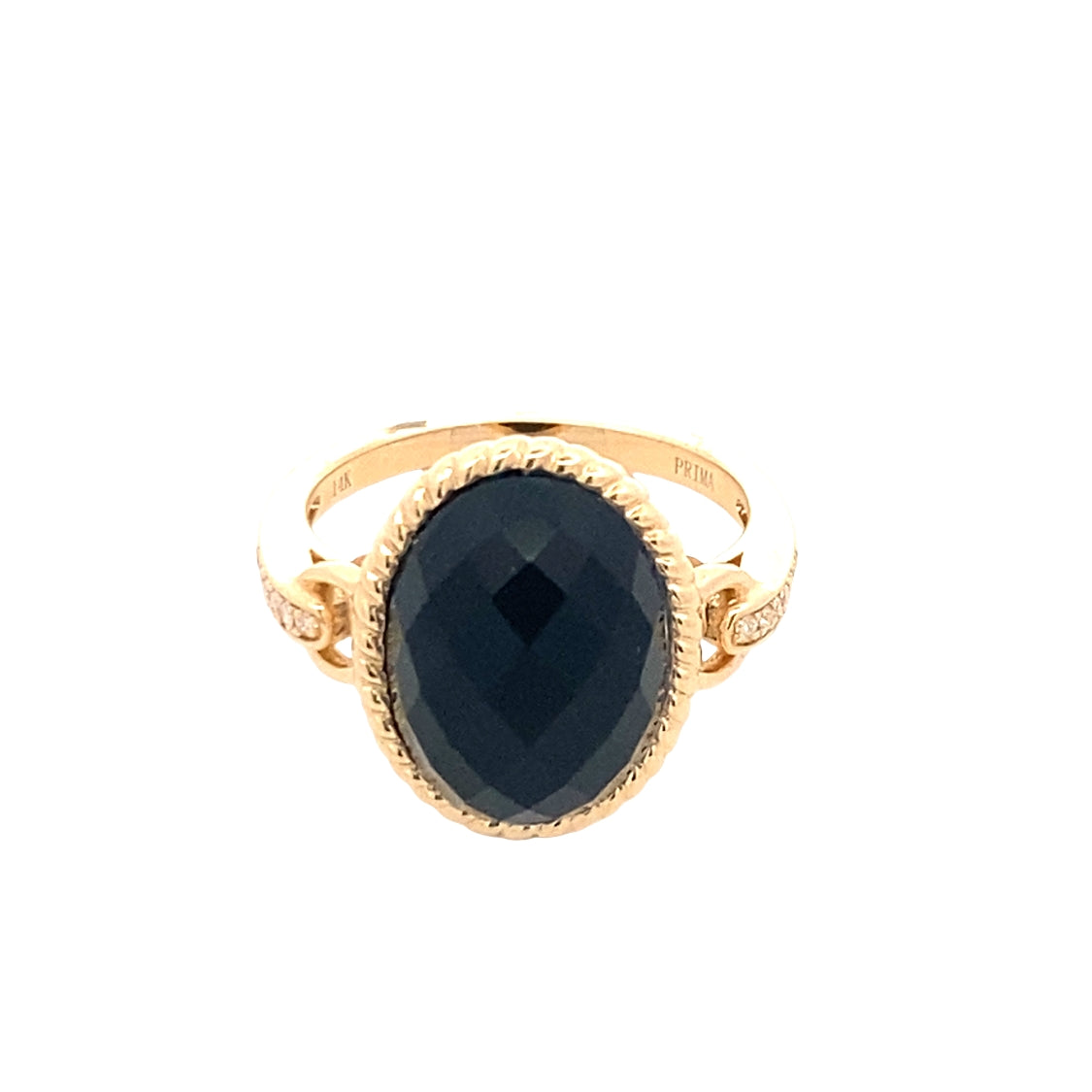 Black Onyx Doublet and Diamond Ring in Yellow Gold