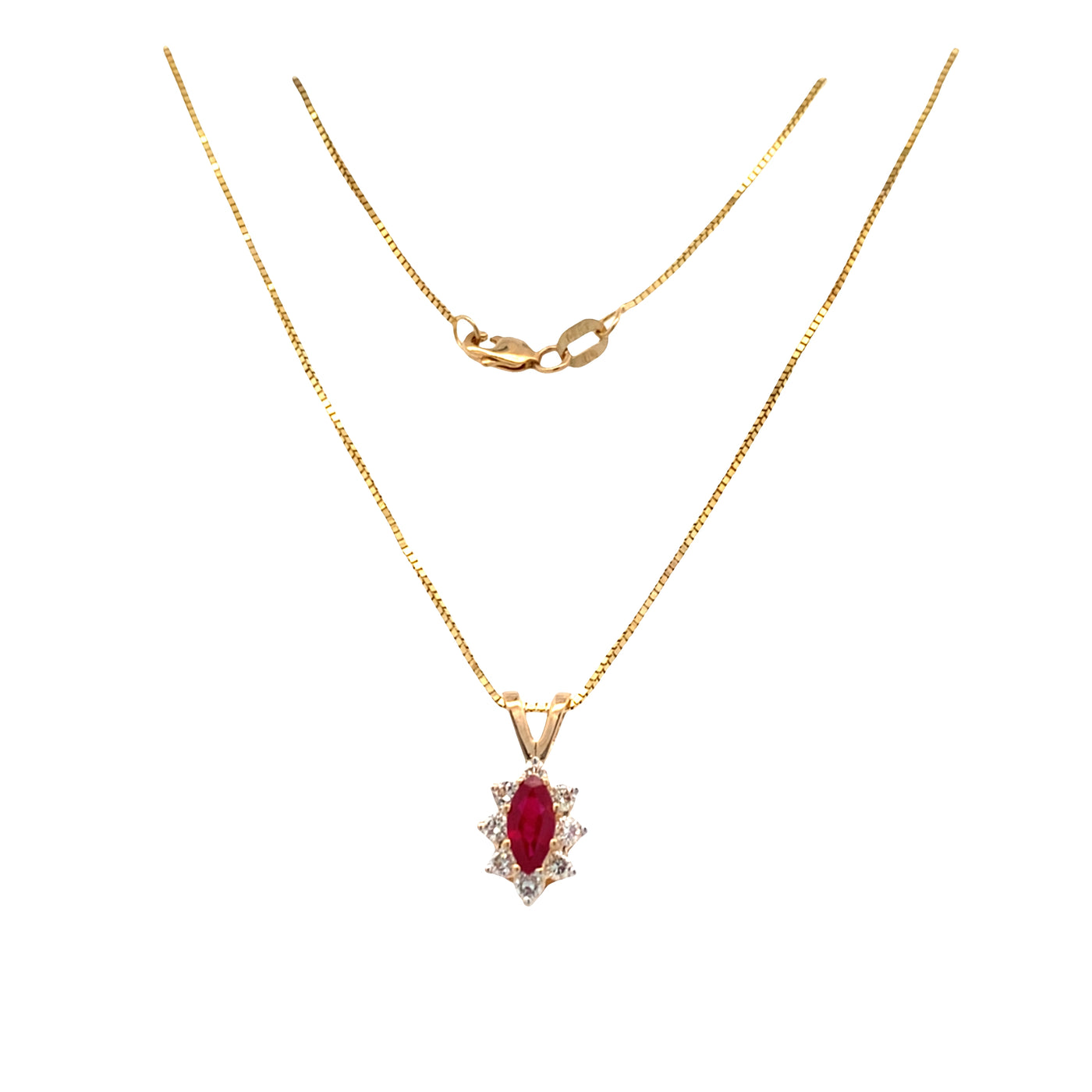 ESTATE Ruby and Diamond Pendant in Yellow Gold