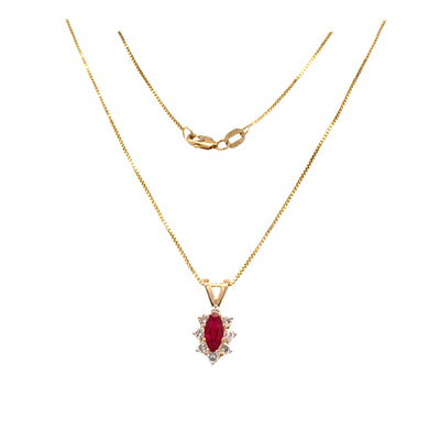 ESTATE Ruby and Diamond Pendant in Yellow Gold
