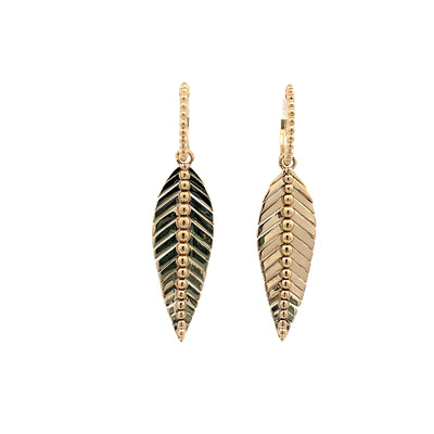 Bujukan Drop Leaf Huggie Earrings in Yellow Gold by Gabriel & Co.