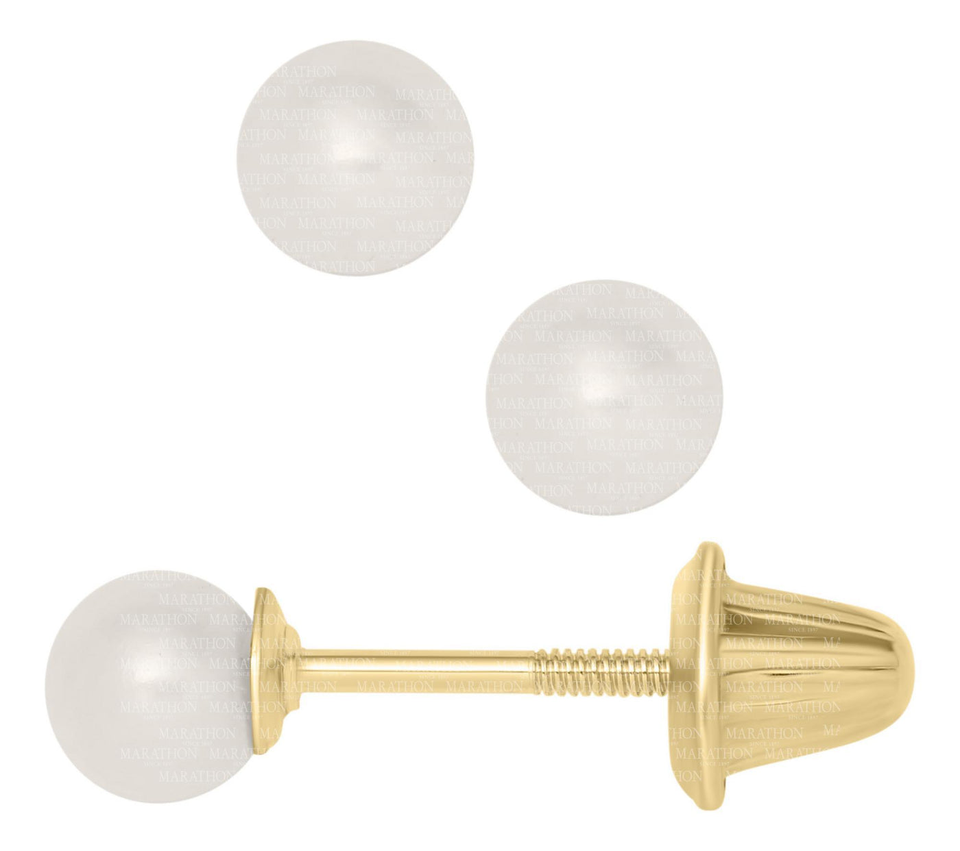 4mm Pearl Studs in Yellow Gold by Marathon
