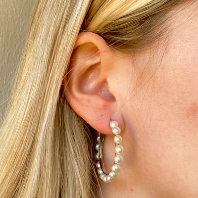 Sterling Silver Pearl Hoop Earrings 623103/FW